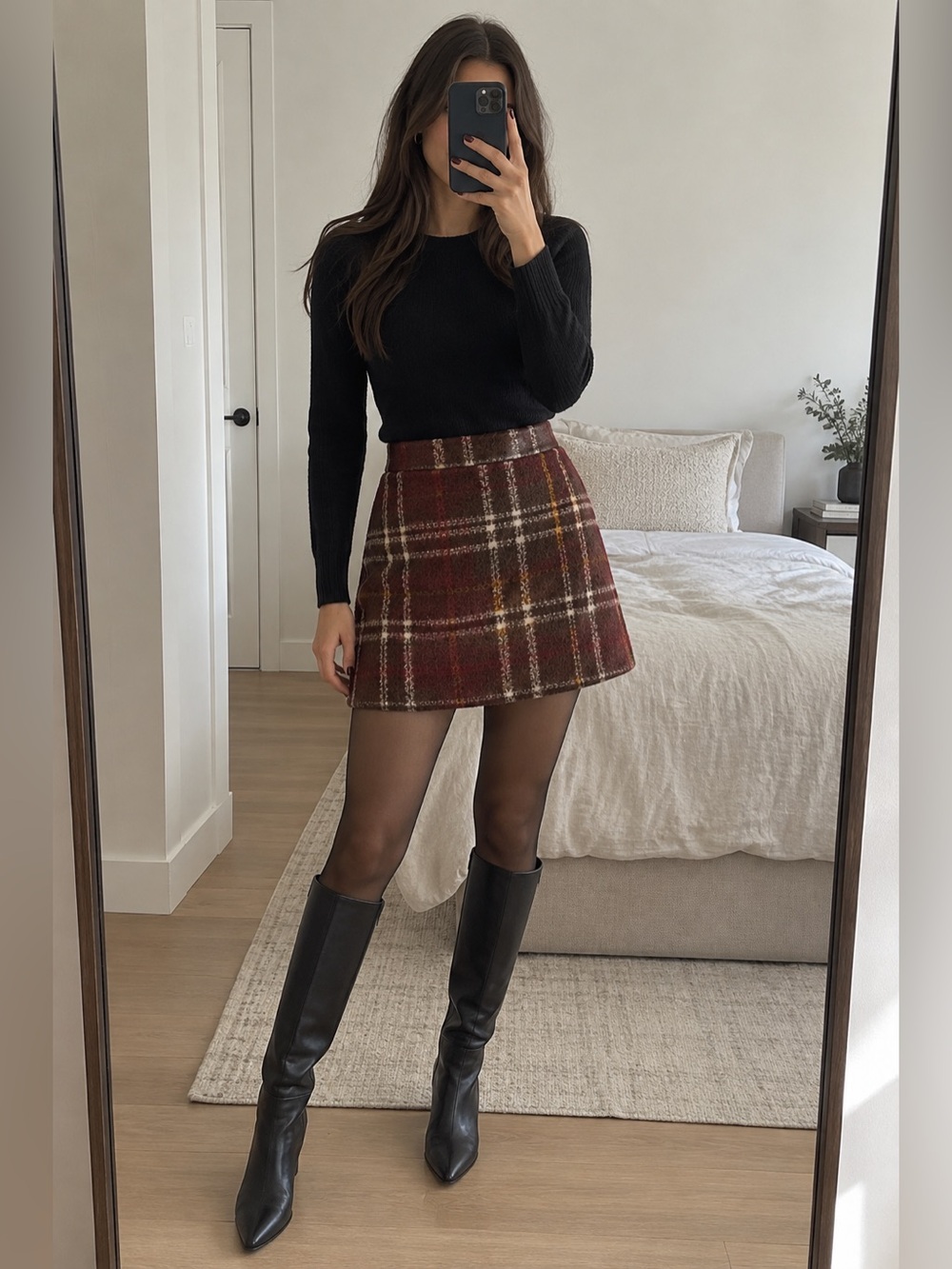 Zara Plaid Wool-Blend Mini Skirt Burgundy Brown Mustard Size S